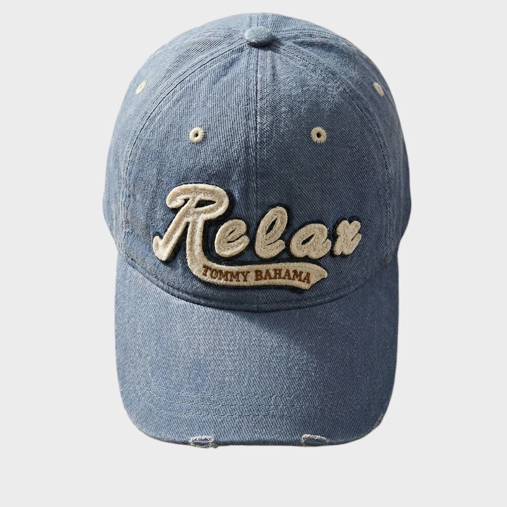 Tommy Bahama Relax Blue Cotton Distressed Baseball Hat Adjustabel